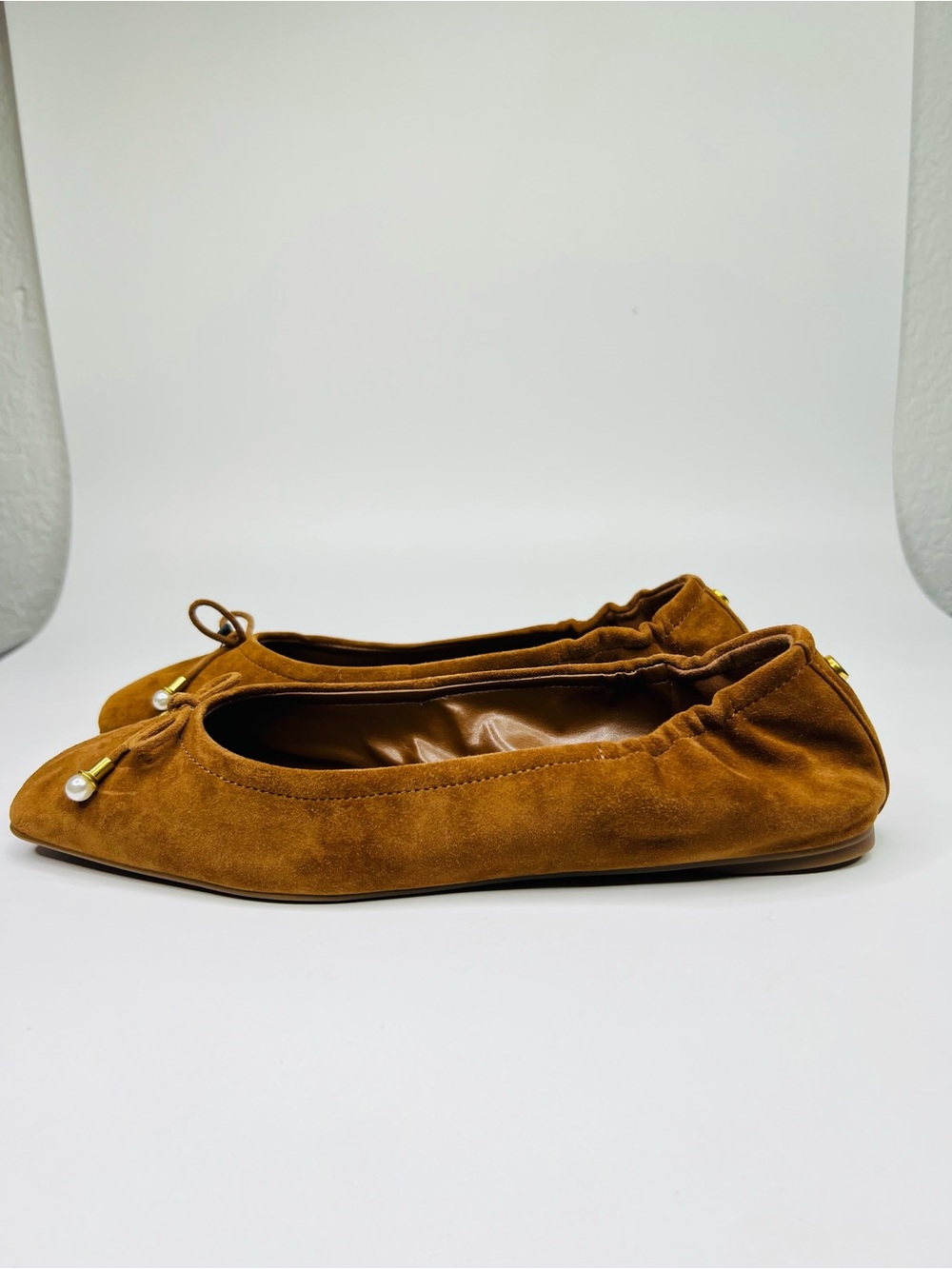 Vince Camuto Burnt Sugar Suede Square Toe Bow Detail Ballet Flats Size 9 - Picture 3 of 13